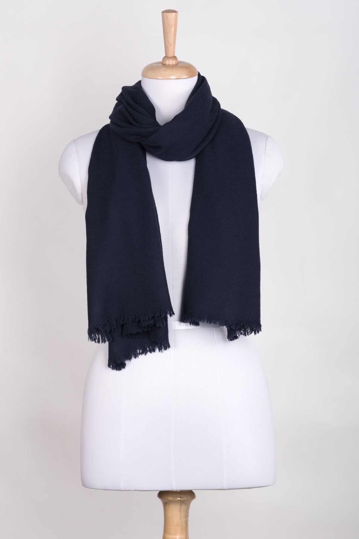 Diamond Weave Merino Wool Scarf - Navy-0