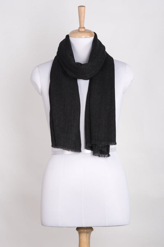 Diamond Weave Two Tone Woollen Scarf - Charcoal-0