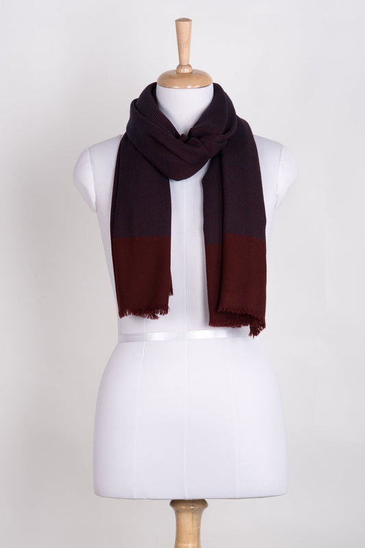 Twill Weave Two Tone Merino Wool Scarf - Violet Deep Red-0