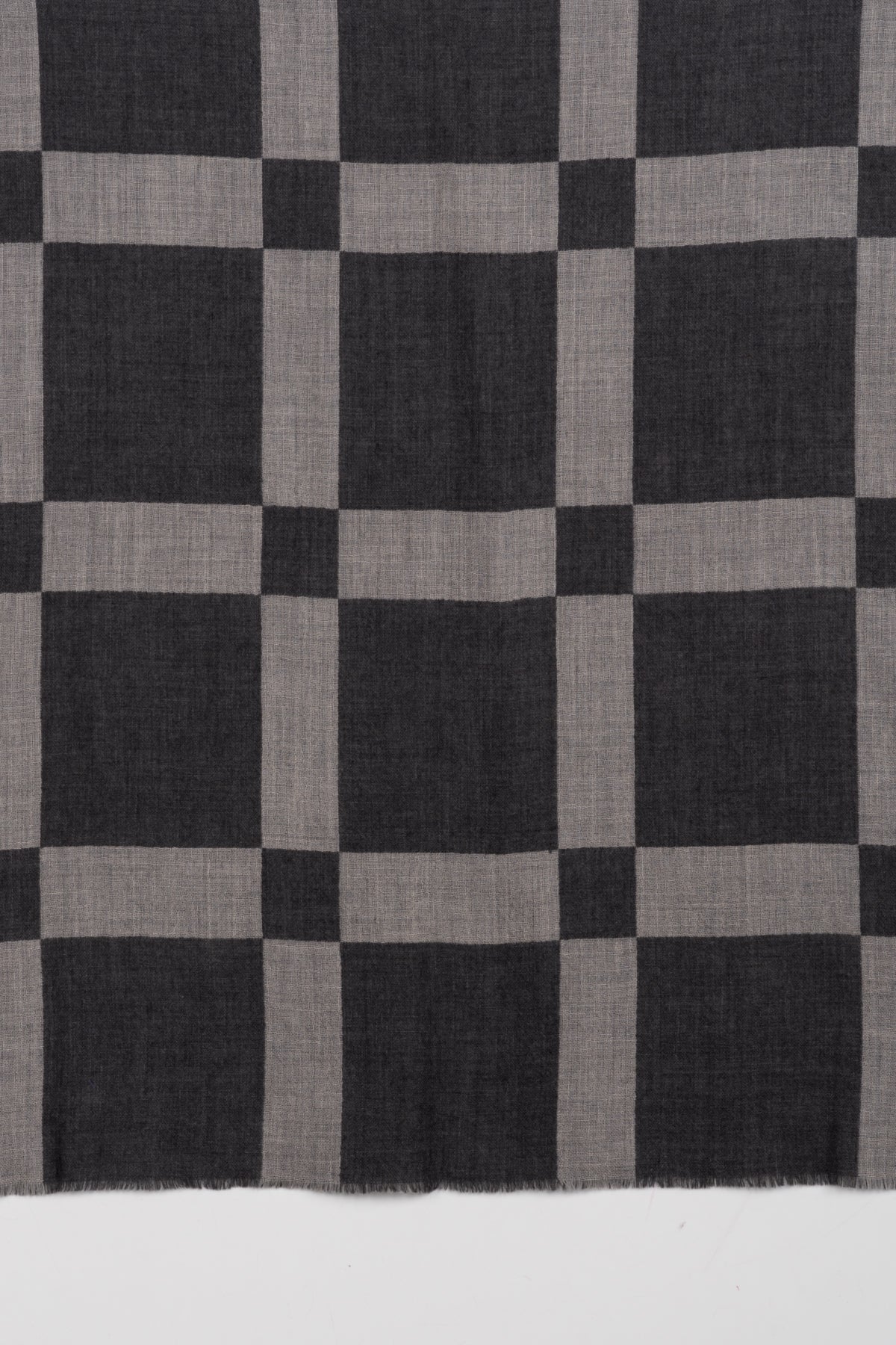 Windowpane Big Checks Jacquard Merino Wool Scarf - Grey-2