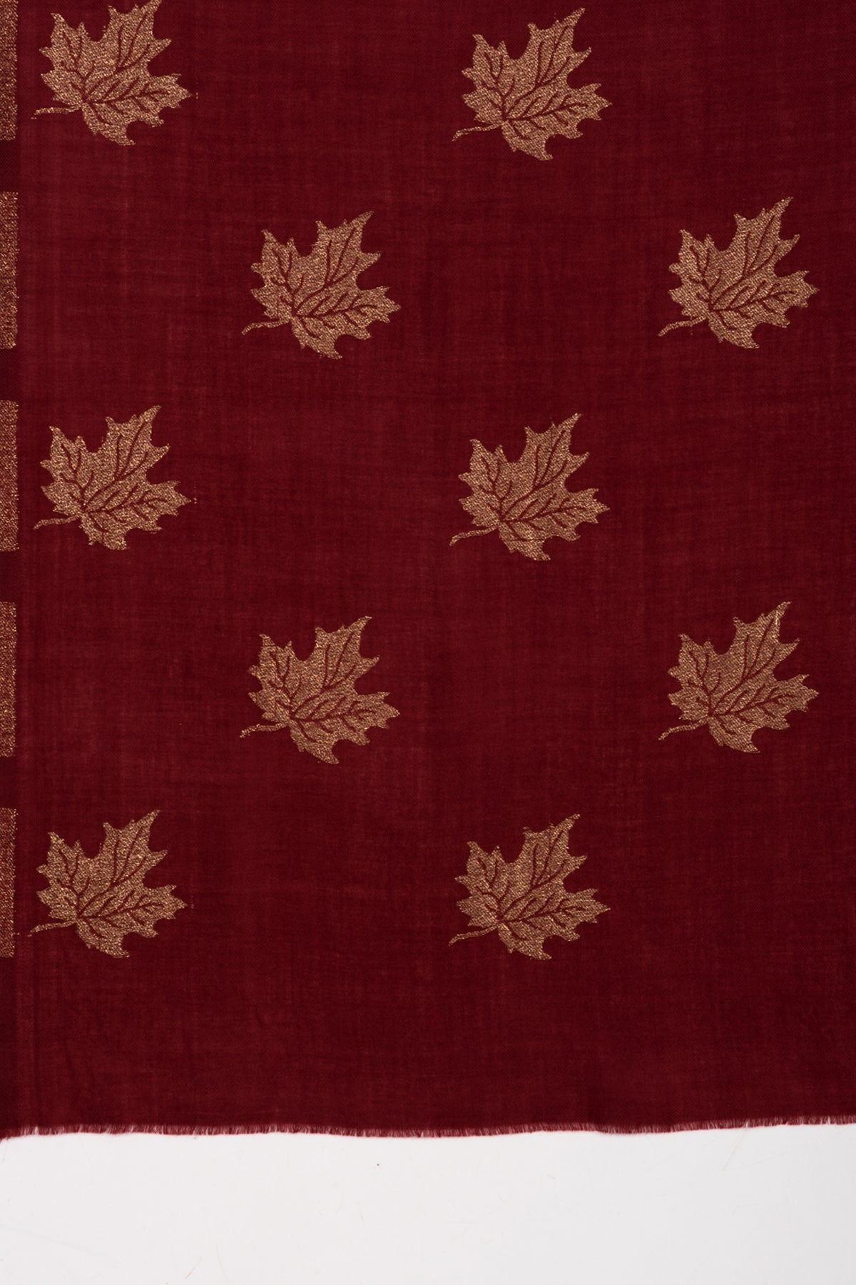 Gold Maple Leaf Cashmere Wool Scarf - Crimson-2