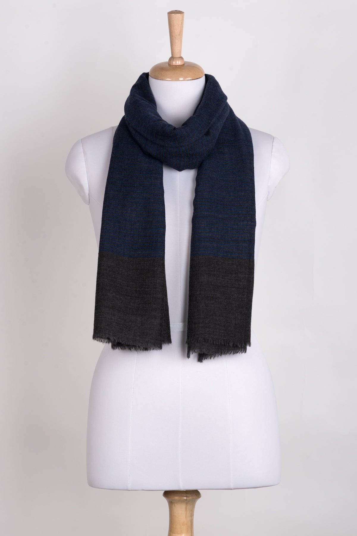 Pinstripes with Border Merino Wool Scarf - Blue Grey-0