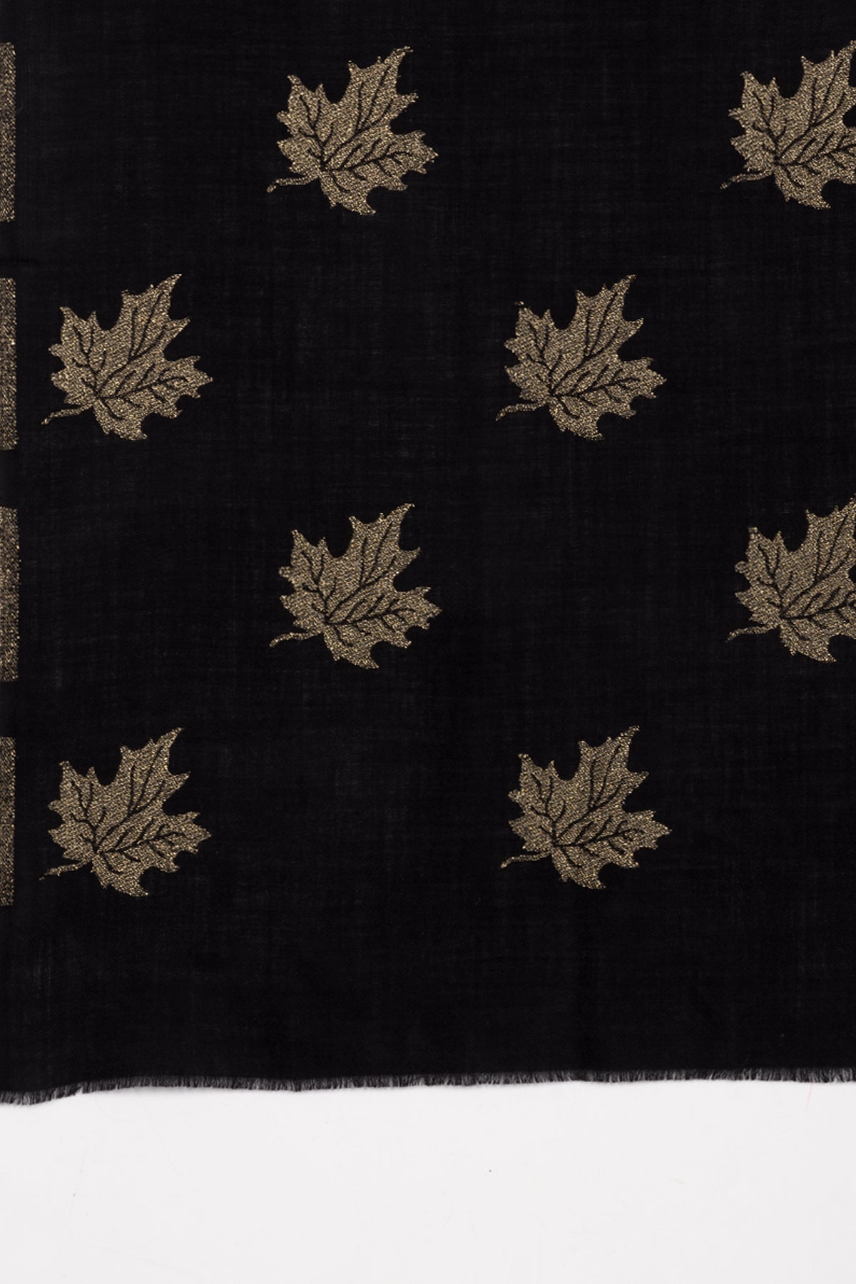 Gold Maple Leaf Cashmere Wool Scarf - Black-2