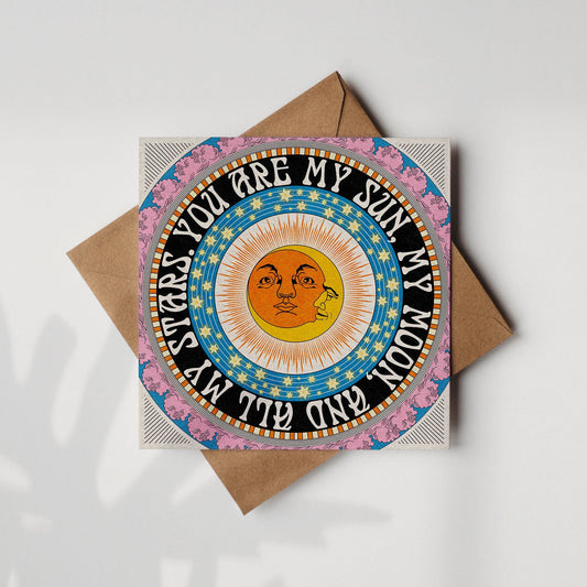 Sun and Moon boho square recycled greetings card with Kraft envelope-0
