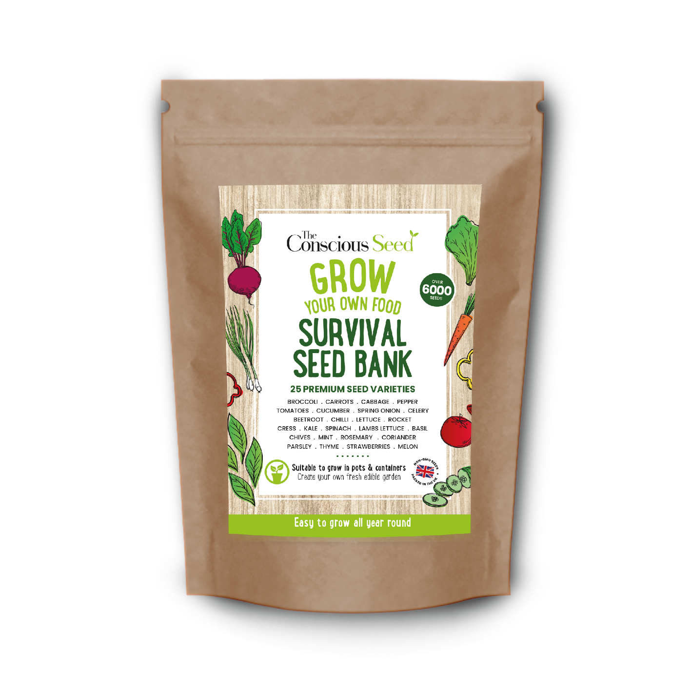 SURVIVAL SEED BANK Survival Kit - 25 Premium Seed Varieties: Over 6000 seeds-0